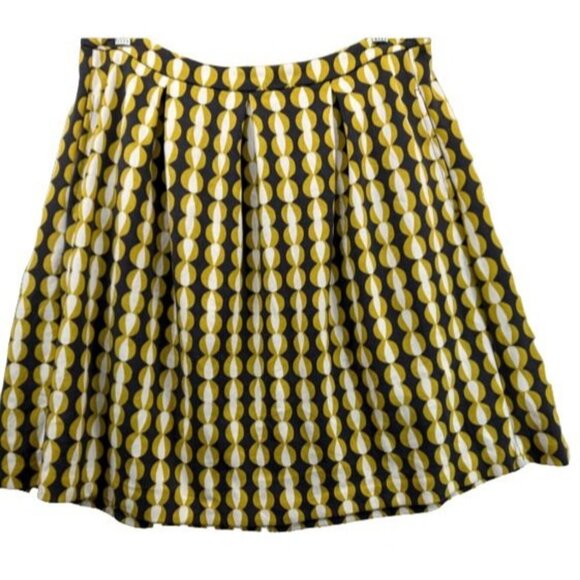 Boden Womens Mini Skirt Sz 10L Mid-Century Modern Cat-Eye Print A-Line Pleated - Picture 1 of 10